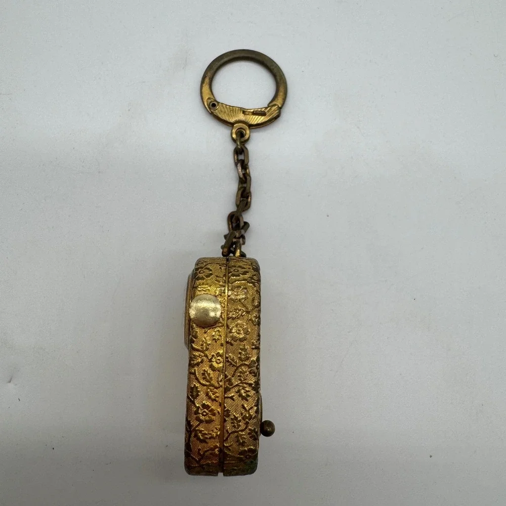 Vintage Reuge Swiss‎ Musical Pocket Watch Keychain Gold Tone Floral Embossed Fob